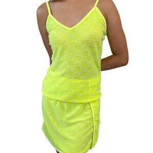 FENDI Vintage Zucchino FF Logo Camisole Skirt Set #42 #40 Yellow Nylon [103842]